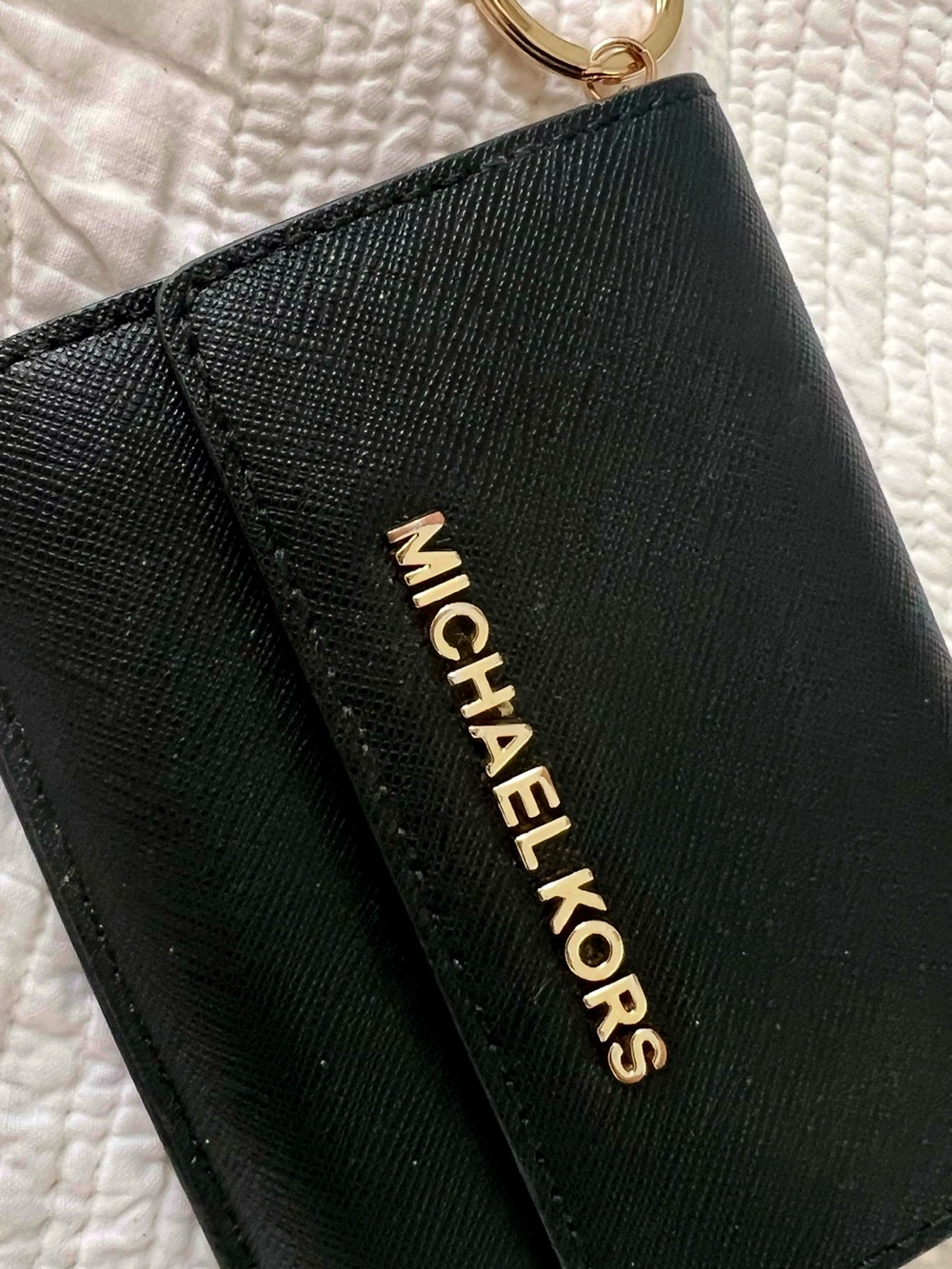 Michael Kors Black Leather Card Holder with Gold Logo Keyring
